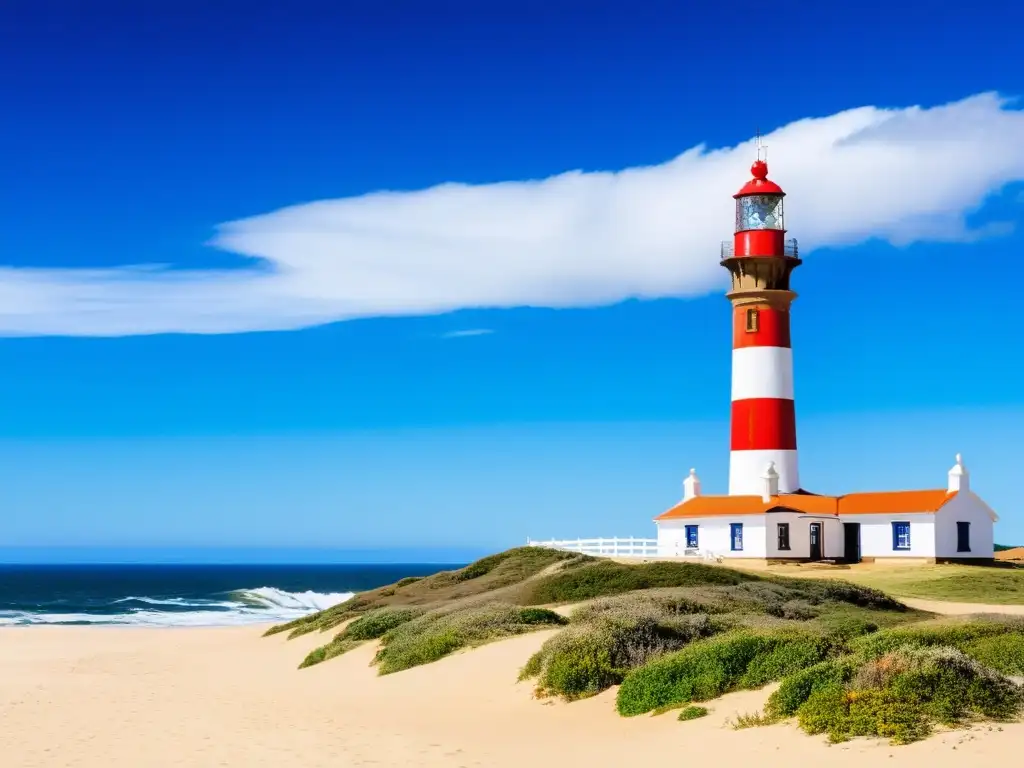 Rincones bellos cultura Uruguay: Cabo Polonio, con su faro icónico, casas rústicas coloridas y focas juguetonas en el océano azul cobalto