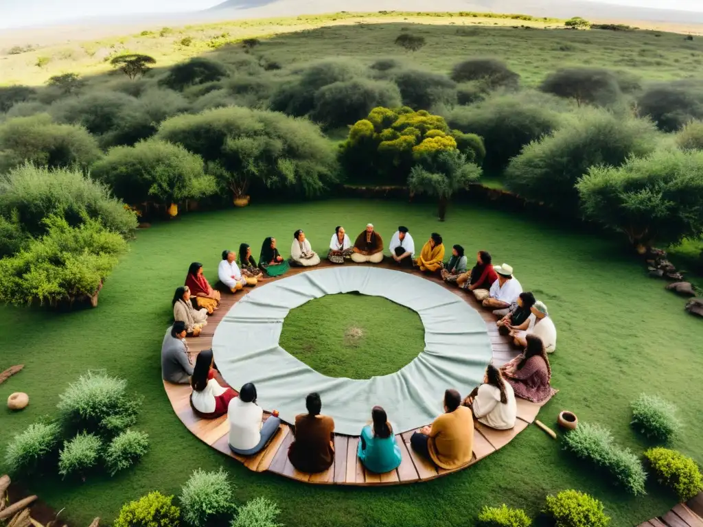 Rituales del Yerba Mate en Uruguay: grupo de amigos disfrutando al aire libre, en una tarde dorada, la tradición del mate