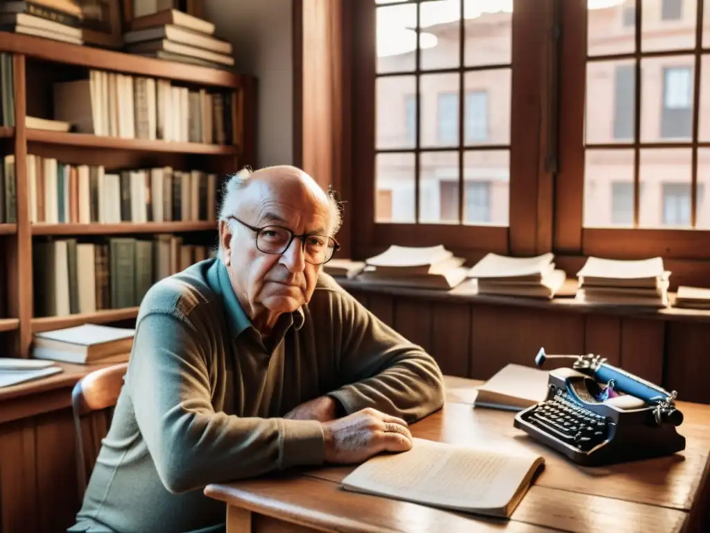 Eduardo Galeano retrató cultura uruguaya desde su rústico escritorio, sumergido en libros y papeles, con Montevideo de fondo