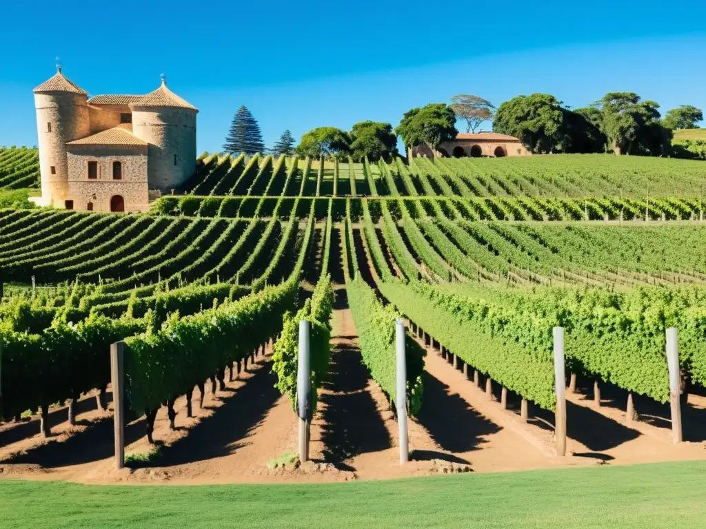 Ruta de lujo vinos Uruguay: viñedos soleados, uvas Tannat maduras y trabajadores en una hacienda vinícola