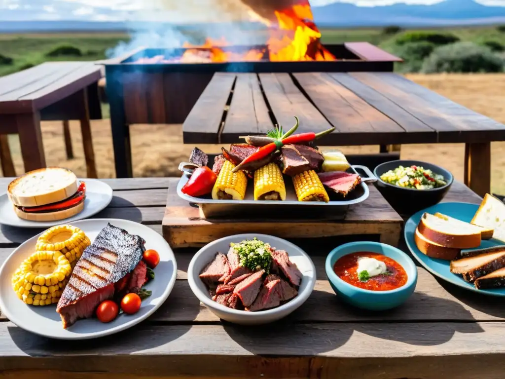 Gastronomía tradicional uruguaya: Descubriendo sabores únicos en un rústico banquete al aire libre bajo el vibrante cielo de Uruguay