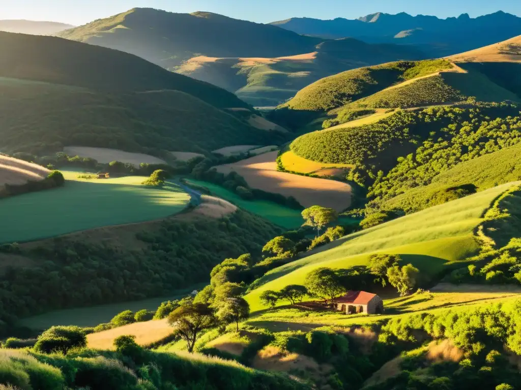 Senderistas en las mejores rutas de naturaleza de Uruguay, admirando la belleza de las colinas verdes al atardecer