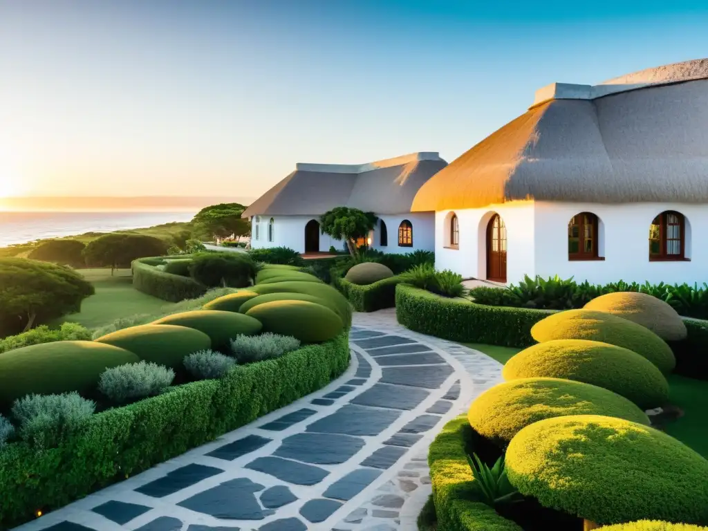 Sendero hacia uno de los mejores spas de lujo en Uruguay, un oasis de serenidad en la costa, bañado por el dorado atardecer