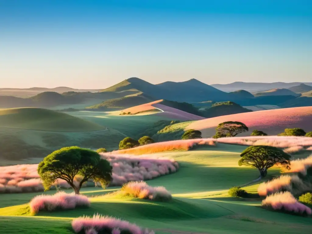 Amanecer en Sierras de Minas, Uruguay, belleza y cultura se entrelazan: colinas verdes, gaúchos y ganado Criollo