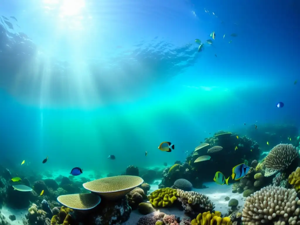 Snorkelista asombrado explorando la deslumbrante fauna marina uruguaya, rodeado de peces tropicales y corales vibrantes