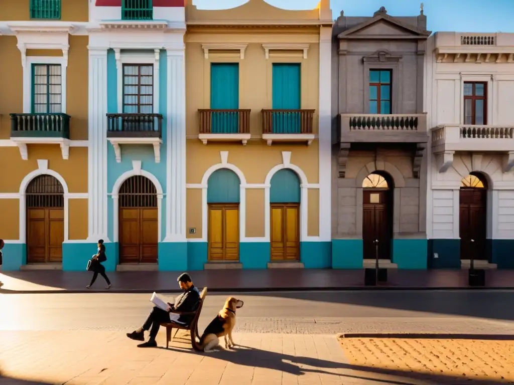 El sol se pone en Montevideo, Uruguay, iluminando una calle llena de vida y cultura