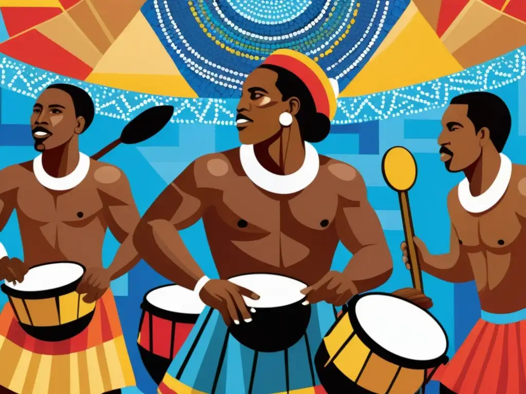 Tambores de Candombe resonando, retratando la vibrante influencia africana en la cultura uruguaya, bajo el manto de nuestra literatura