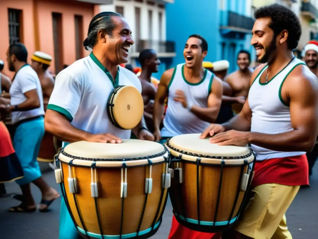 Tres tambores dan vida al Candombe AfroUruguayo, legado cultural en Montevideo, bajo un cielo estrellado