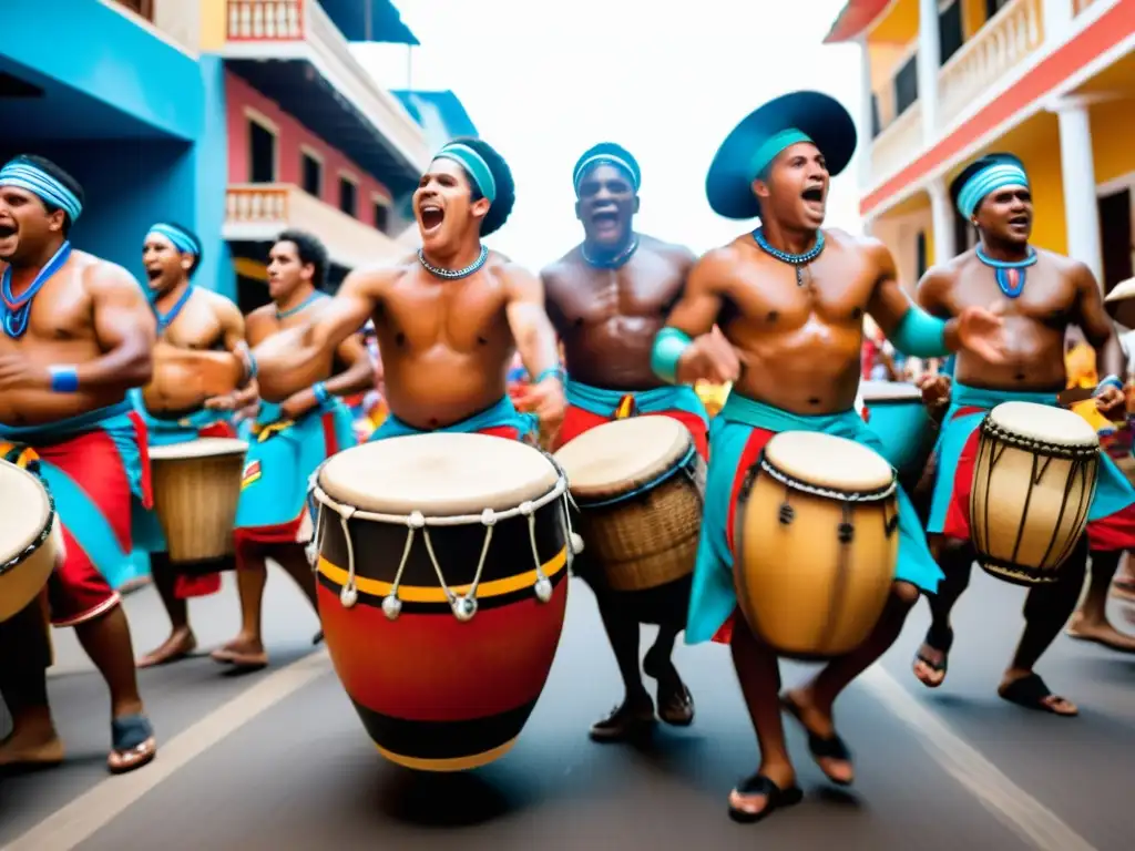 Tamborileros concentrados en la vibrante celebración del Candombe AfroUruguayo, legado cultural vivo en el antiguo barrio de Montevideo