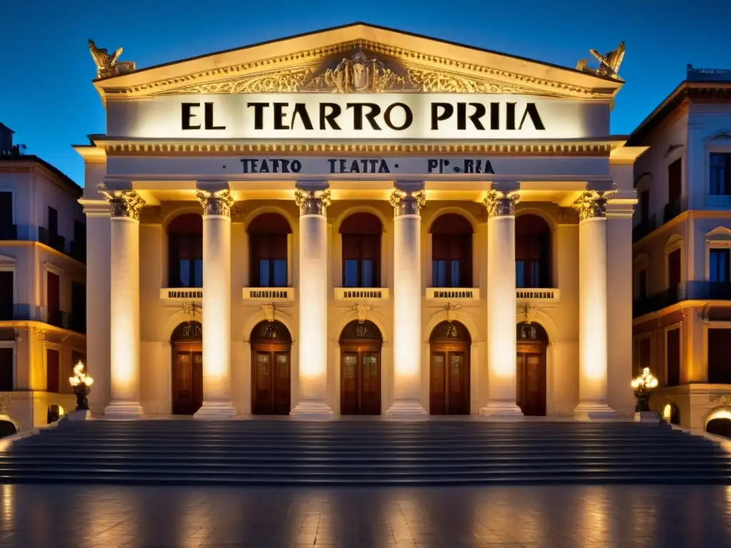 El Teatro Piria, joya neoclásica del siglo XX en Uruguay, iluminado por el crepúsculo