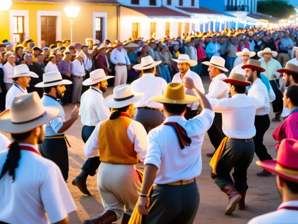 Técnicas de fotografía capturan la alegría y tradición de un festival uruguayo iluminado por luces de hadas al atardecer