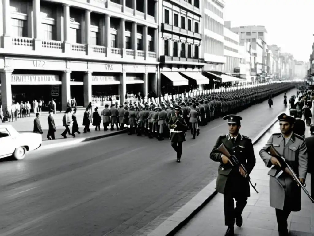 La tensa historia de la Dictadura cívicomilitar uruguaya en una foto nostálgica de los 70 en Montevideo, con soldados patrullando y el Palacio Salvo al fondo