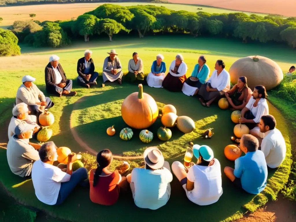 Reunión uruguaya tradicional en el campo, con la importancia cultural del mate en Uruguay en foco