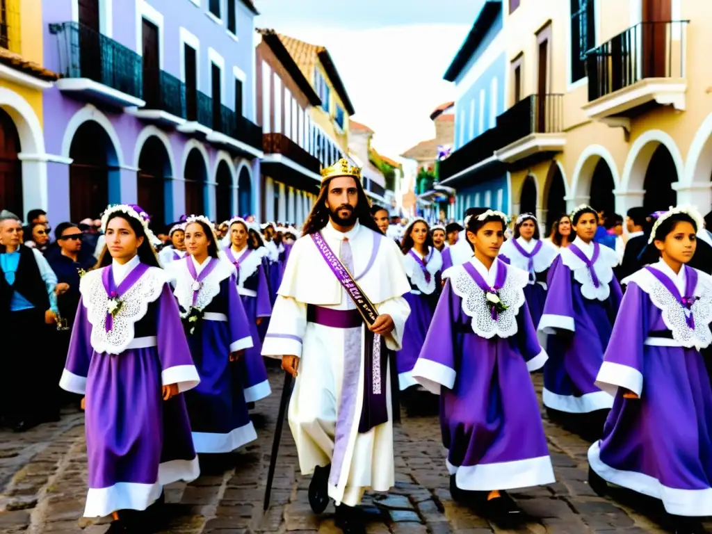 Tradiciones festivas en Uruguay: procesión de Semana Santa en las calles empedradas de Colonia del Sacramento, iluminadas por cientos de velas