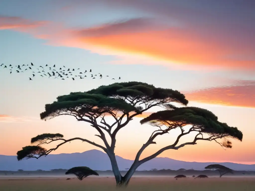 Amanecer tranquilo en las vastas praderas de Uruguay, con avistamiento de aves en Uruguay en medio de sus rutinas matutinas