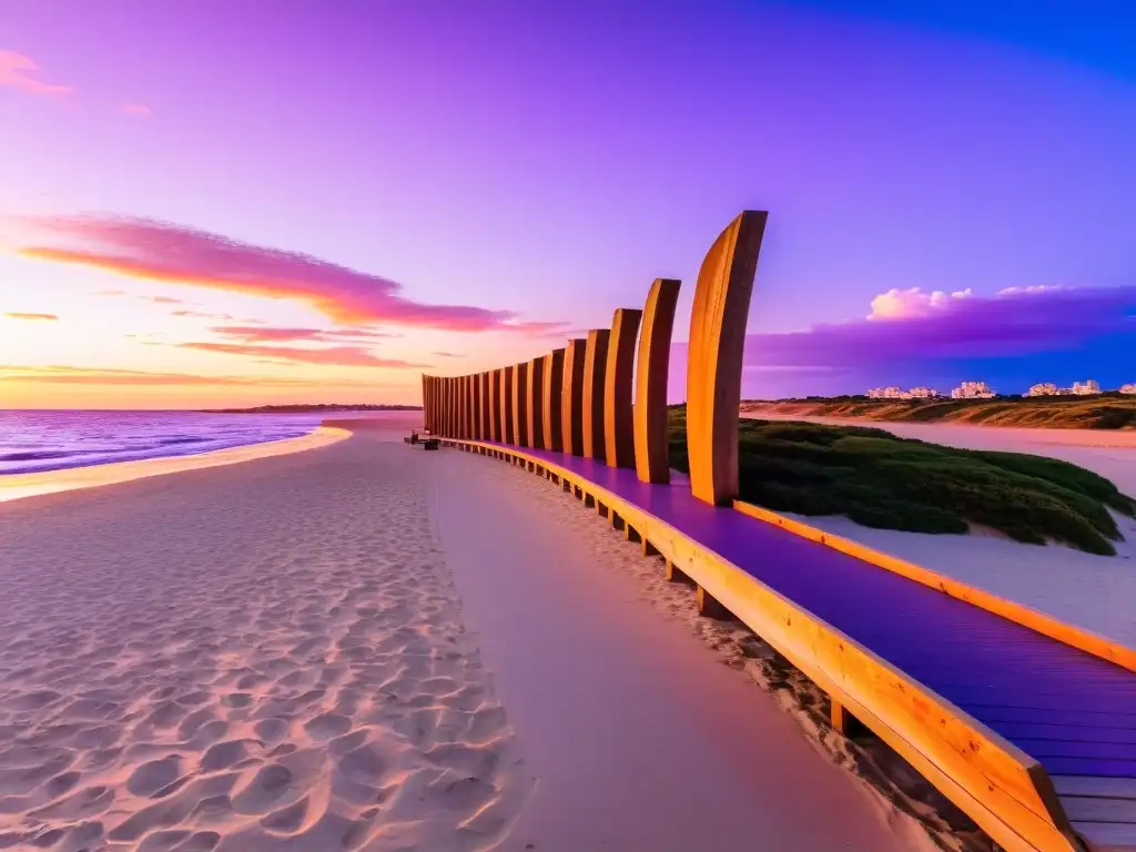 Turismo accesible en Uruguay, encantadora vista panorámica de La Mano en Punta del Este, en un atardecer de ensueño