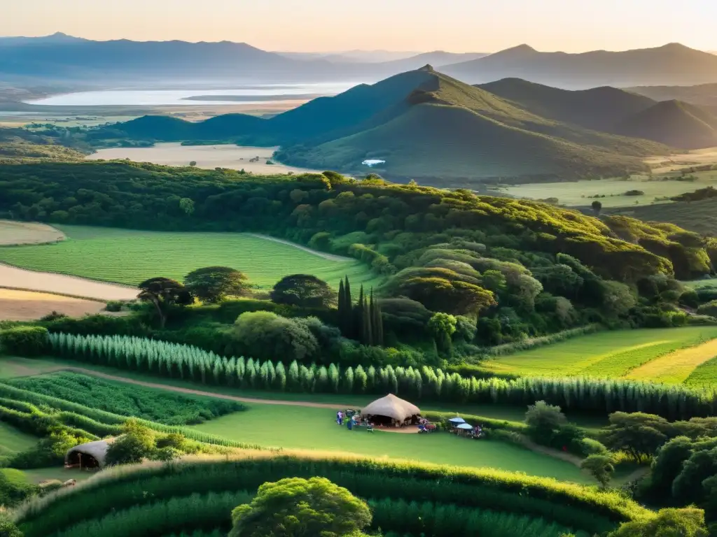 Turismo comunitario impacto positivo Uruguay: vista panorámica del atardecer, entre actividades locales, biodiversidad y promesa de futuro