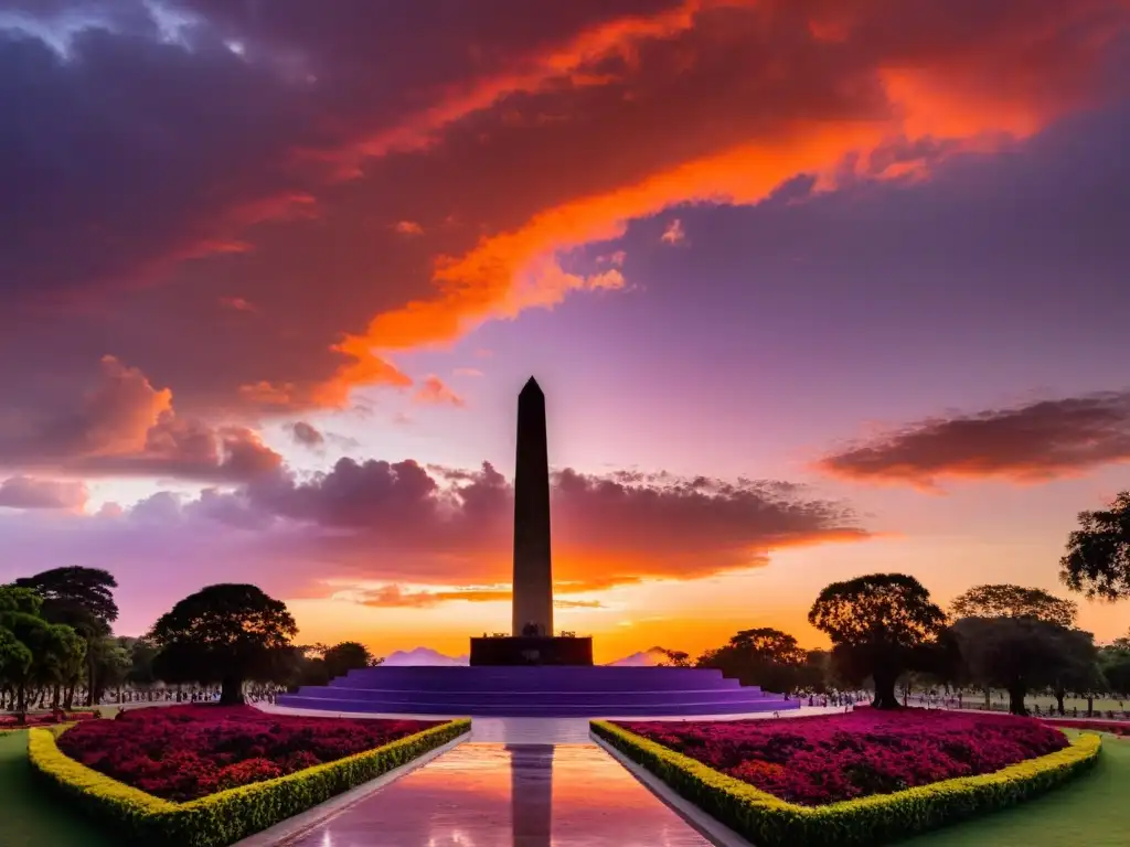 Turismo cultural en Las Piedras, Uruguay, disfrutando una panorámica del majestuoso Monumento a la Batalla al atardecer