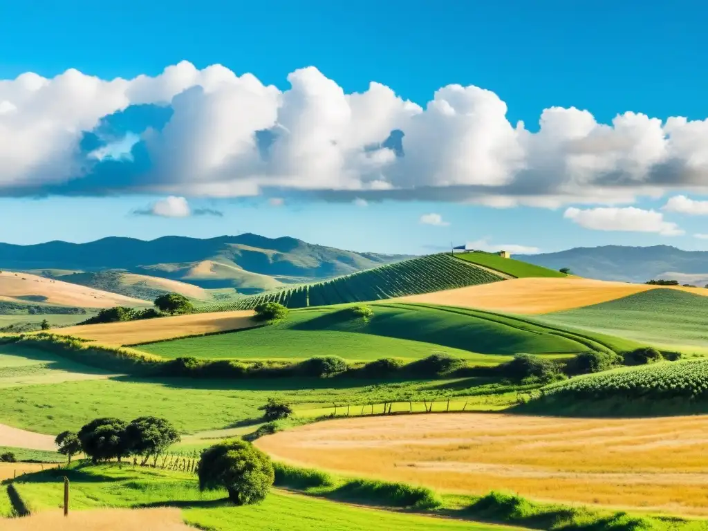 Turismo rural en Uruguay, un panorama pintoresco de colinas verdes, viñedos frondosos, gauchos y tranquilidad