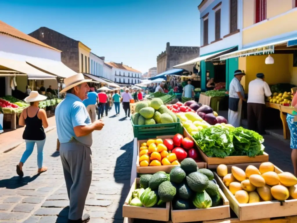 Un turista disfruta de un Chivito en un animado mercado de Uruguay, un espectáculo cautivador para la 'Guía gastronómica turista responsable Uruguay'