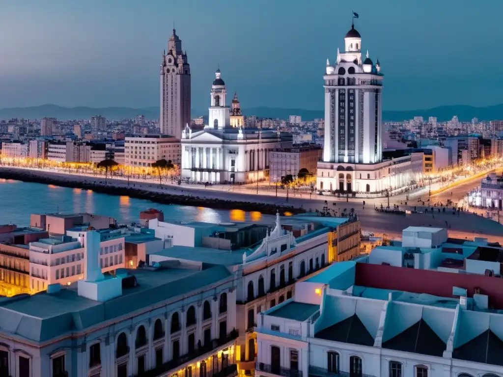 Fotografía urbana Montevideo consejos: la mezcla arquitectónica única de la ciudad en una imagen 8K monocromática, llena de vida y contrastes