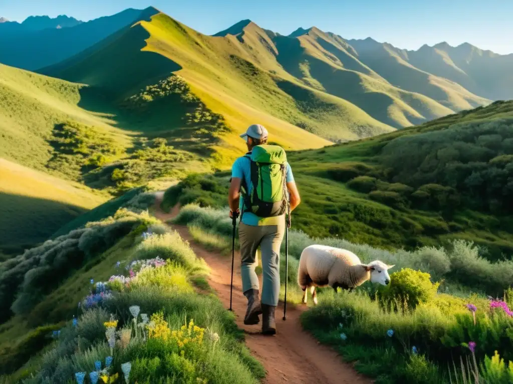 Valiente senderista explorando las majestuosas Rutas de senderismo en Uruguay, inmerso en la exuberante naturaleza y montañas andinas