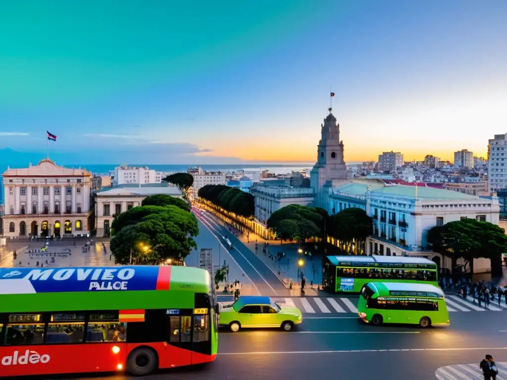 Autobús verde de Montevideo, marcado con la bandera uruguaya, simboliza el eficiente y económico transporte público en Uruguay