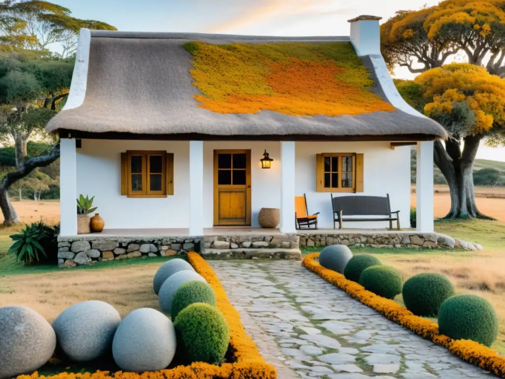 Planificar viaje otoño Uruguay para disfrutar un cálido refugio en una cabaña rústica entre colores dorados y atardecer suave