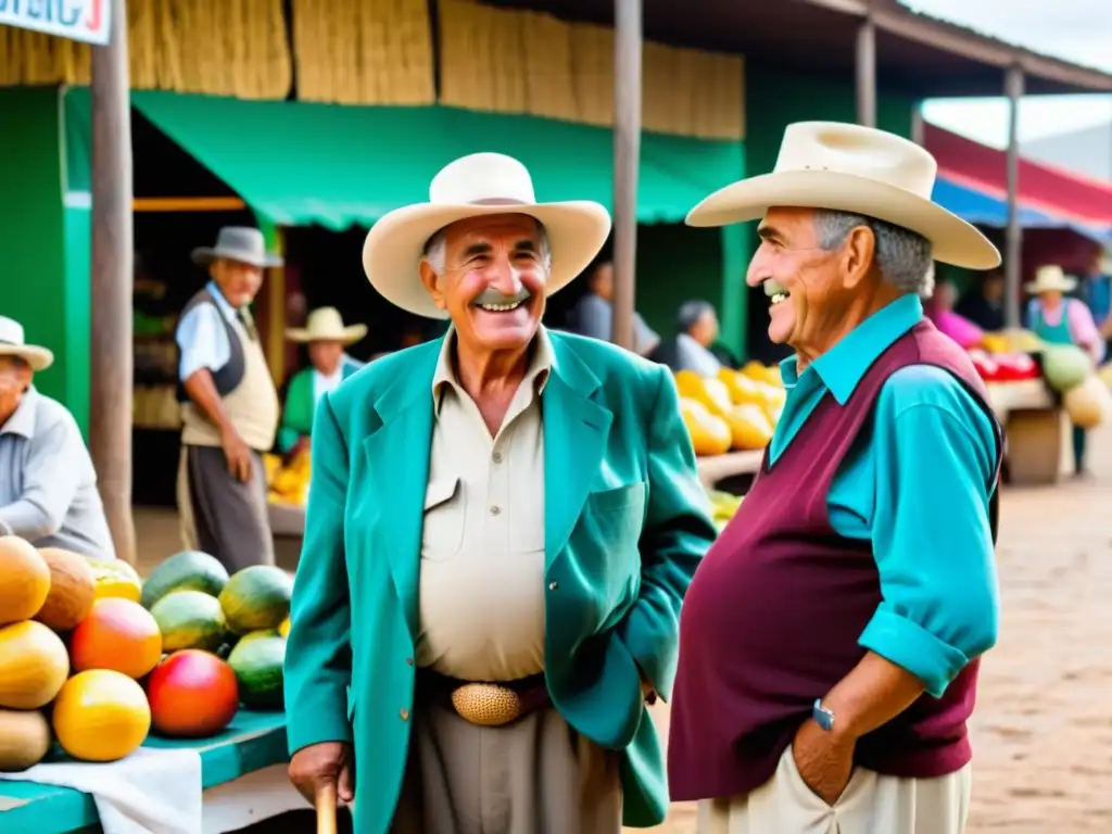 Viaje a la cuna de Artigas, Uruguay: gauchos en una animada charla, mercado rebosante de color y vida, con la estatua de Artigas vigilante