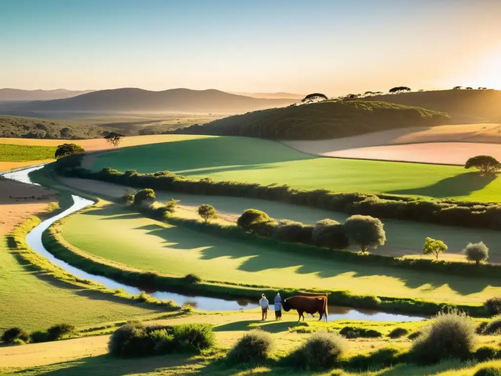 Viaje familiar en Uruguay: cultura y belleza en un atardecer idílico en el campo, apreciando la serena vida rural