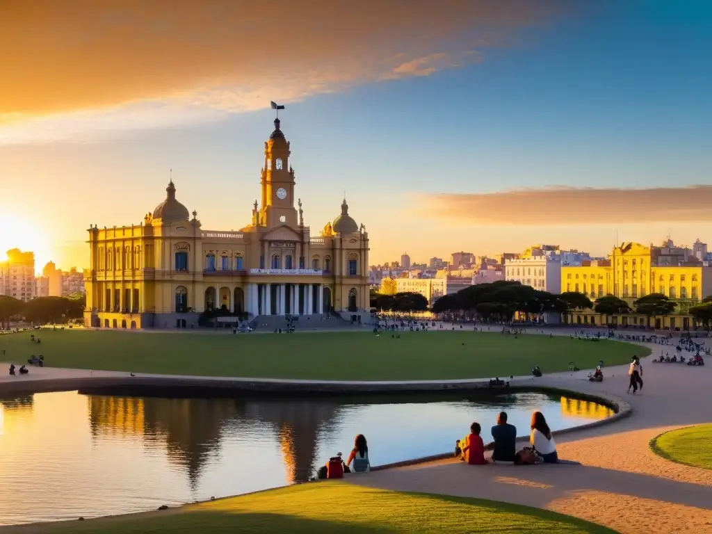 Viaje familiar en Uruguay, disfrutando la belleza de la cultura en el Parque Rodo de Montevideo al atardecer