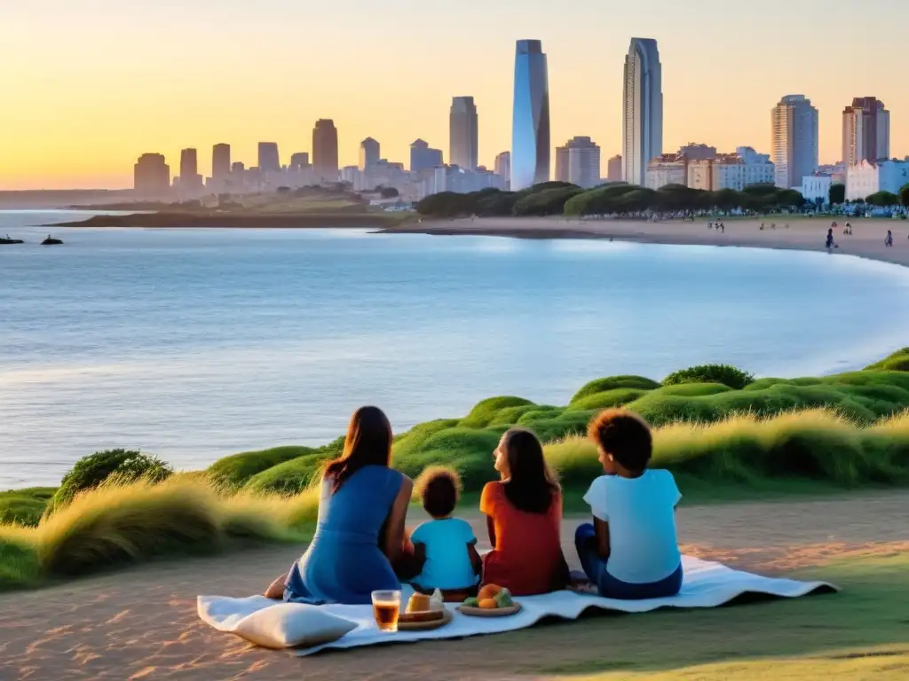 Viaje familiar a Uruguay sin estrés: disfrutando un pícnic al atardecer con risas y yerba mate junto al Río de la Plata