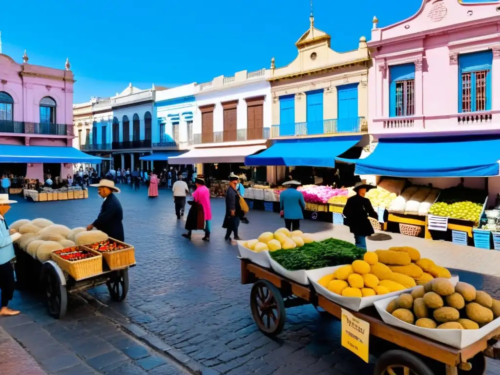 Viaje fotográfico por Uruguay tradición: mercado bullicioso en Montevideo, vendedores gauchos, arquitectura colonial y música local