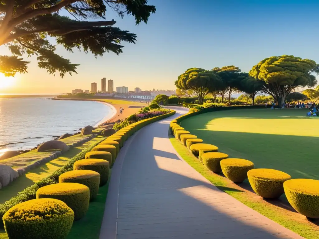 Viaje a Uruguay con movilidad reducida, disfrutando de un atardecer dorado en Montevideo, ciudad accesible y vibrante