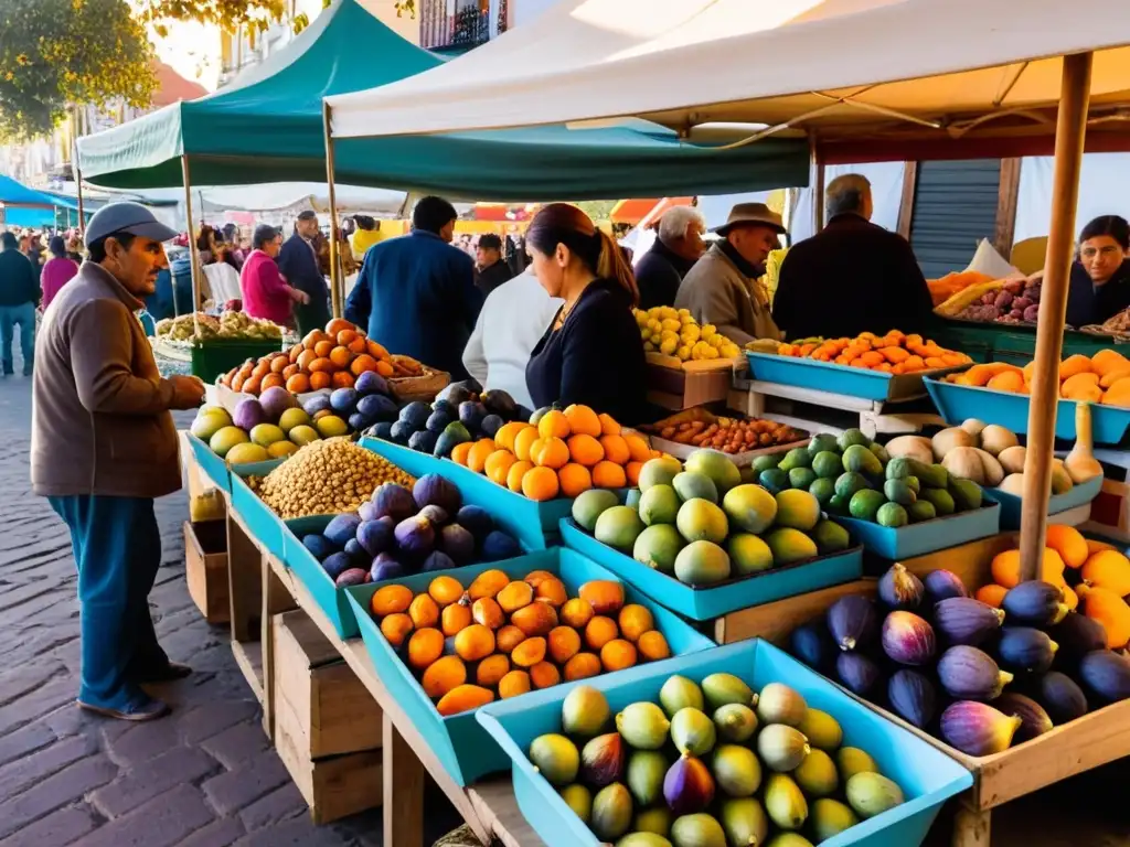 Planificar viaje otoño Uruguay: mercado bullicioso, colores otoñales, gastronomía local y risas bajo el atardecer cálido