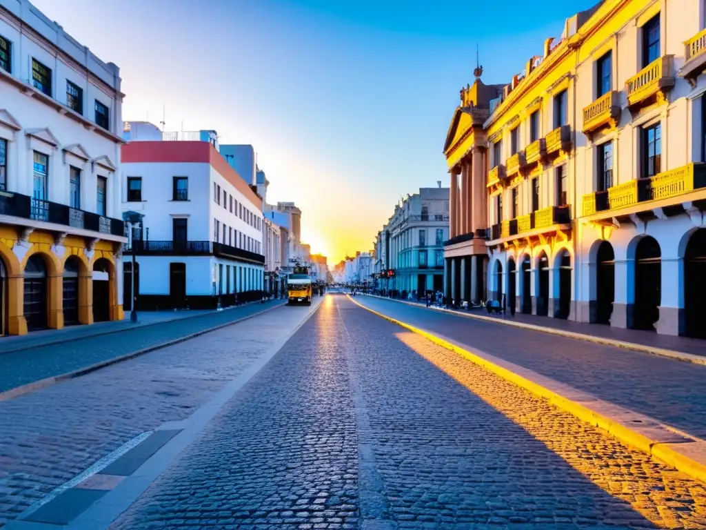 Guía accesibilidad Uruguay viajeros especiales: vista panorámica de Montevideo, con calles llenas de inclusión y la magia del atardecer