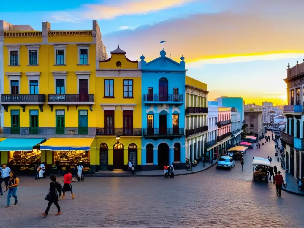 Viajes económicos Uruguay: Belleza y cultura en el encanto dorado de un atardecer en el distrito histórico de Montevideo