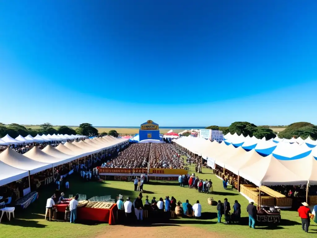 Vibrante escena de una de las ferias de música en Uruguay, llena de color, ritmo y sabor bajo un cielo azul intenso