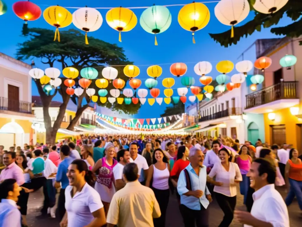 Vibrante escena de fiestas y festivales tradicionales en Uruguay, llena de color, danza y alegría