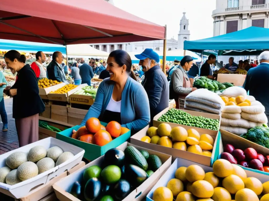 Vibrante mercado al aire libre en Montevideo, Uruguay, ideal para viajar con un presupuesto limitado y planificar gastos