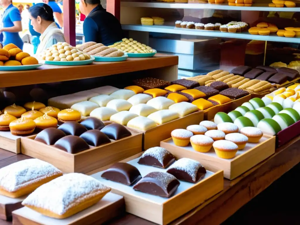 Vibrante mercado uruguayo rebosante de costumbres culinarias Uruguay tradicionales, destacando dulces como alfajores y dulce de leche