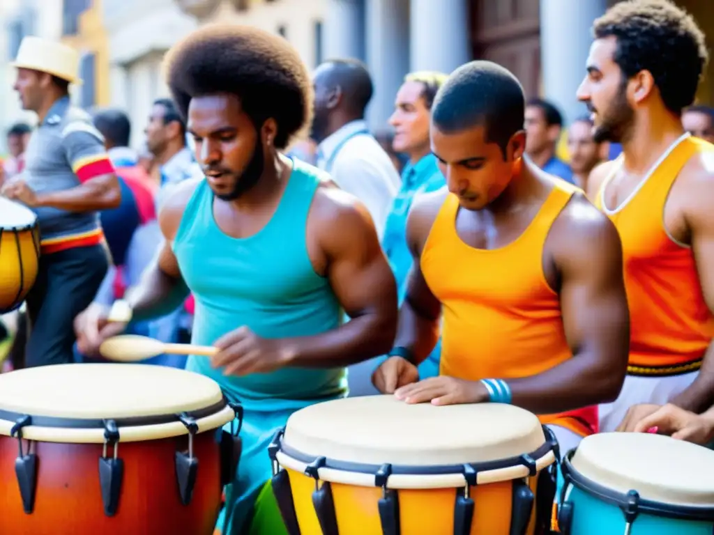 Candombe cultura afrouruguaya palpita en vibrante celebración moderna en Montevideo, con cuerda de tamborileros y espectadores alegres