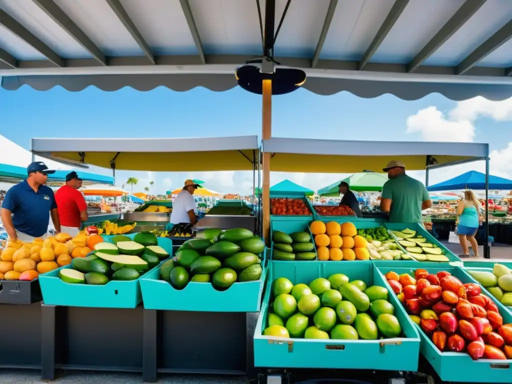 Vibrante panorama soleado de un bullicioso mercado al aire libre en la Florida, ciudad de las flores, rebosante de productos frescos y coloridos