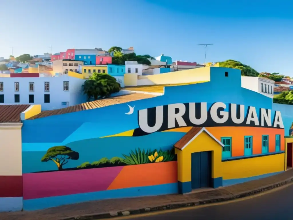 Vibrante vista panorámica de los murales históricos Uruguay en Salto, reflejando su rica historia en una calle empedrada