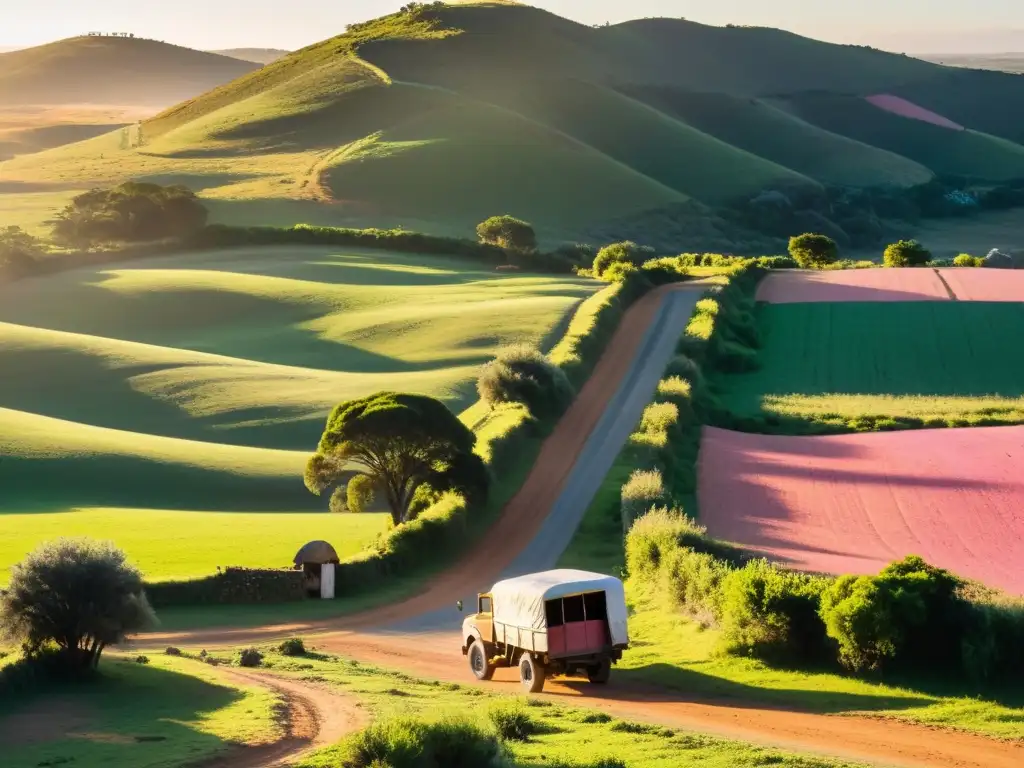 Fotografiando la vida diaria en Uruguay, un gaucho cuida su rebaño al atardecer, creando una escena rural idílica