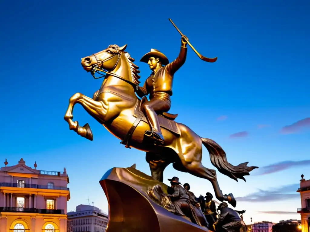 La vida y obra del escultor José Belloni brillan en 'El Entrevero', escultura de bronce bajo el crepúsculo en Plaza Fabini, Montevideo