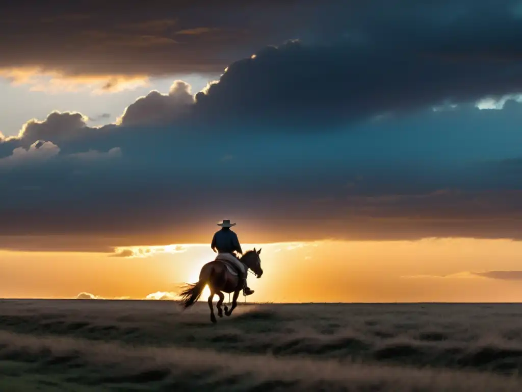 Vida oculta José Gervasio Artigas: heroico, cabalgando al atardecer en las vastas llanuras de Uruguay, ondeando la bandera de su patria