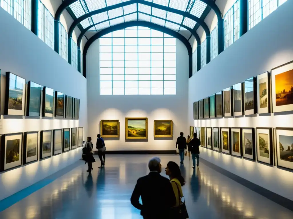 Visitantes admirando la riqueza del arte contemporáneo uruguayo en el luminoso Museo MNAV, un reflejo de diversidad y creatividad