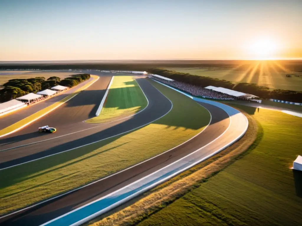 Vista aérea del circuito de El Pinar, Uruguay, al atardecer