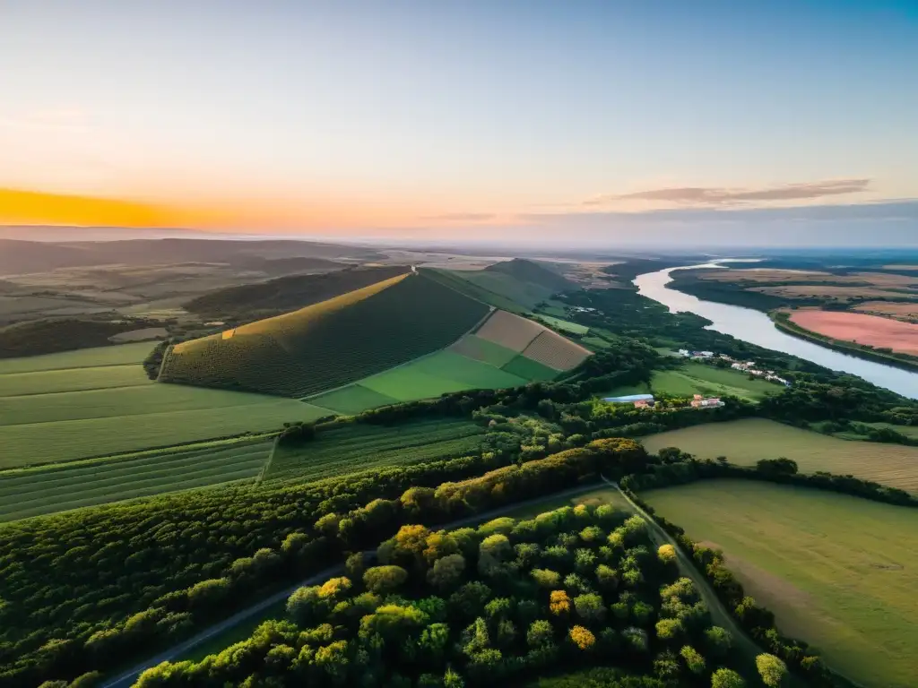 Vista aérea de Durazno, Uruguay al atardecer: gaucho, historia, cultura y naturaleza en armonía